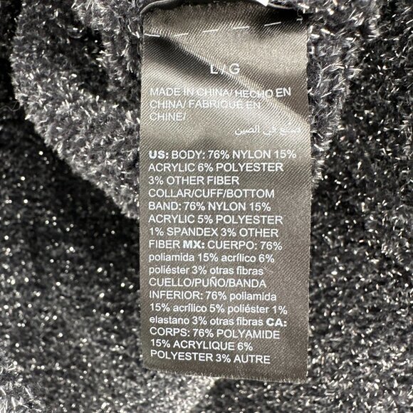 WHBM Black Sparkle Chenille Shimmer Relaxed Hem Cowl Neck Large Sweater NWT - Picture 7 of 10